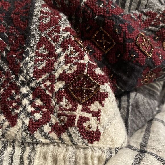 Anthropologie‎ Floreat Embroidered Plaid Long Sleeve Tunic Top Size Large Gauzey - Picture 5 of 6